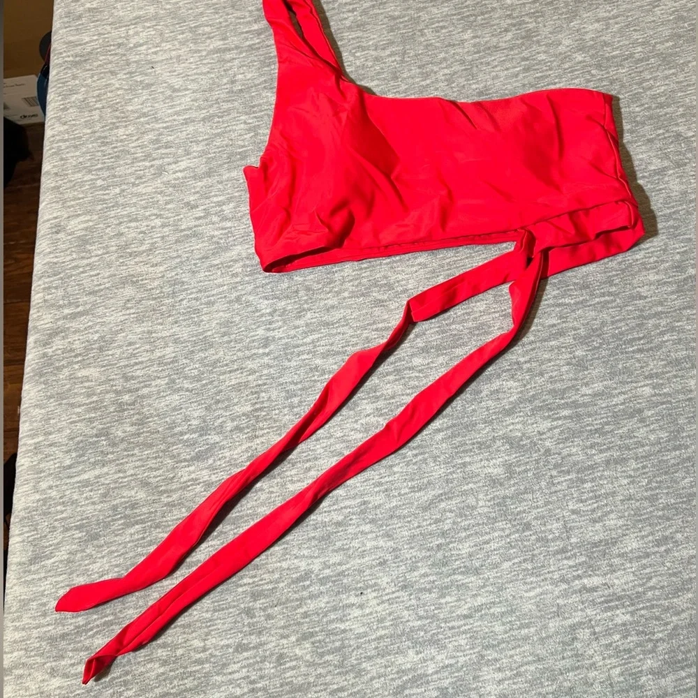 Pinup Fashion 2 piece one shoulder tankini swimwear set red black women’s‎ M new